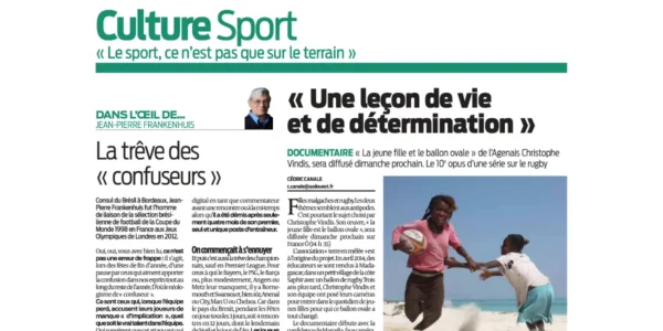 Article Sud-Ouest Dimanche sur la jeune fille et le ballon ovale